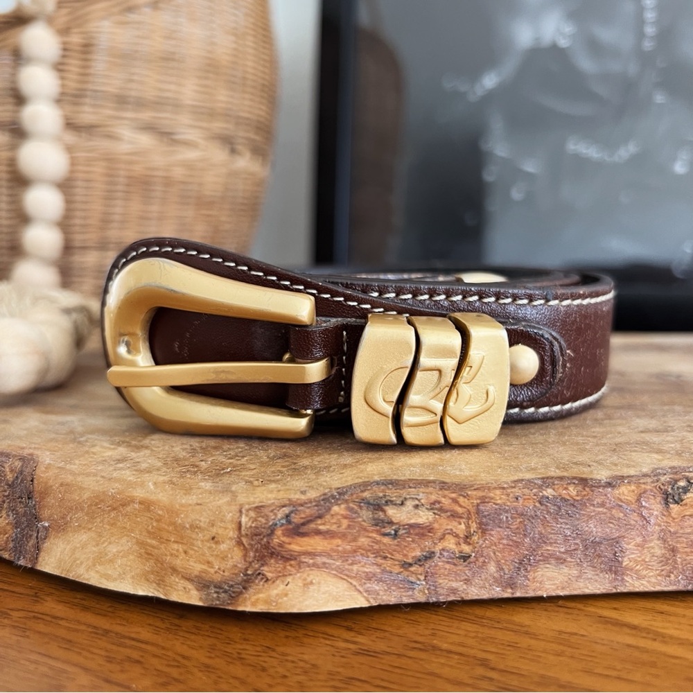 100% LEATHER GOLD AND DARK BROWN VINTAGE BELT #0313 - Picture 6 of 6